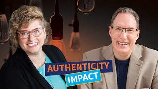 Authenticity Impact podcast with smiling hosts.