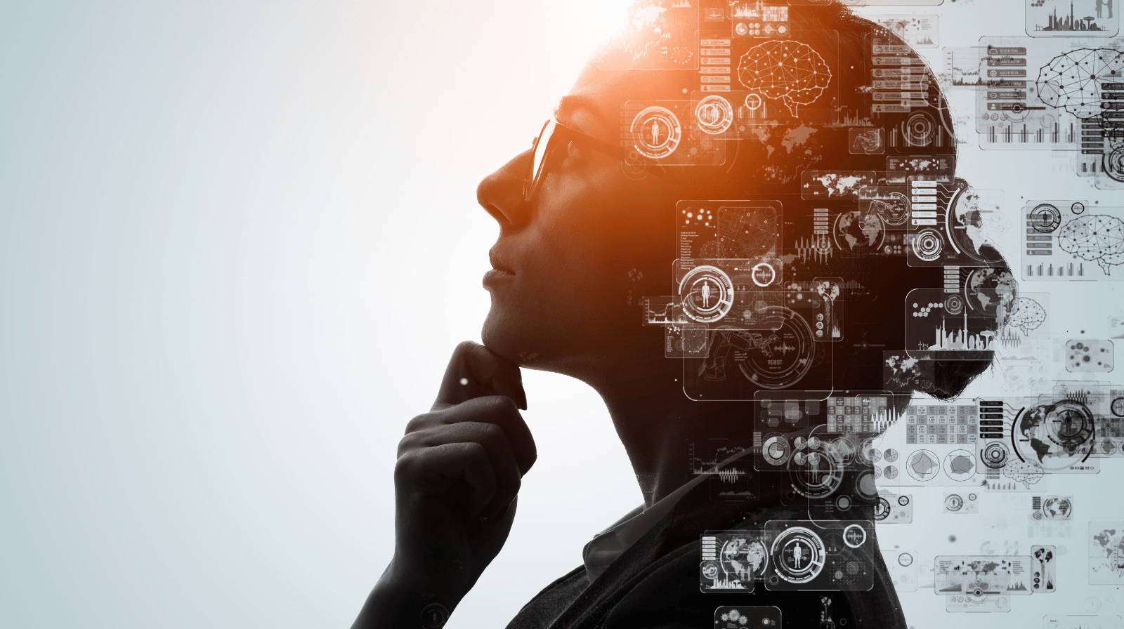 Silhouette thinking with digital data overlay